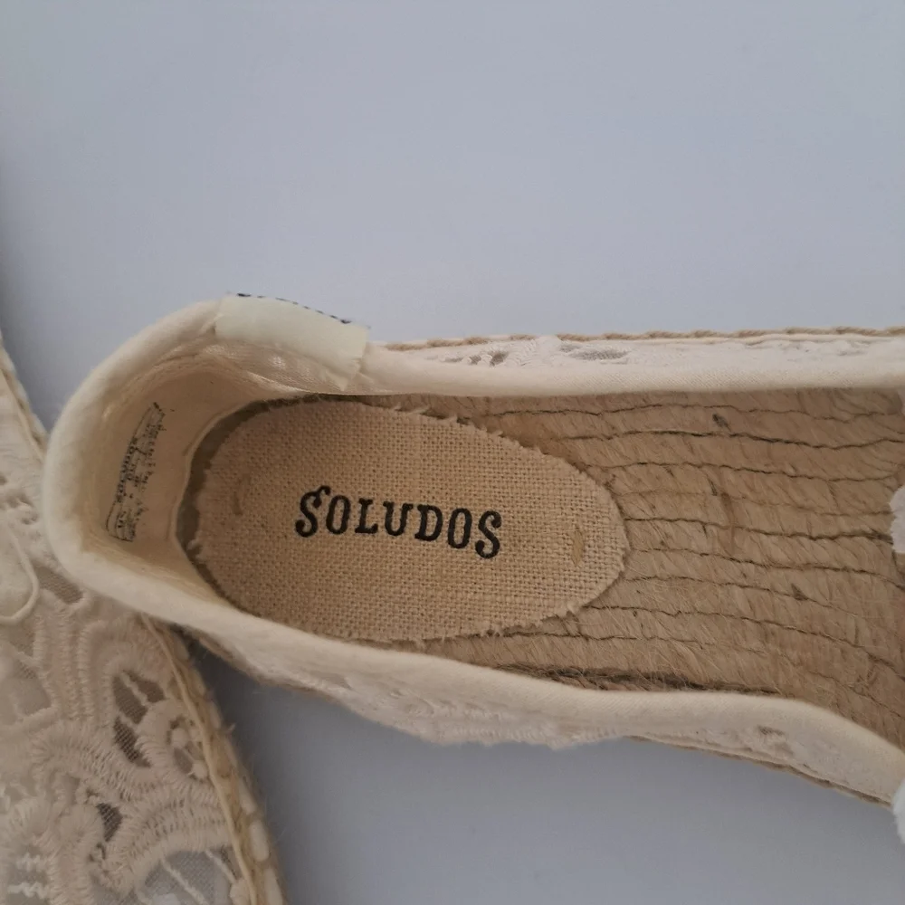 Soludos Lace Smoking Slipper Espadrille Cream 8 NWOB